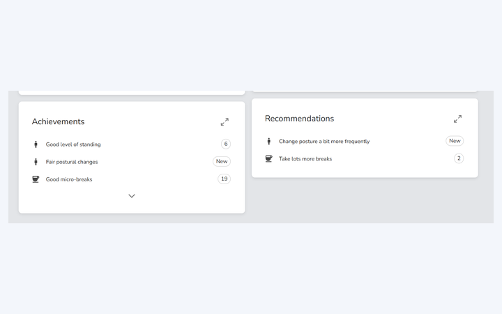 Achievements and Recommendations panels from the Wellbeing report
